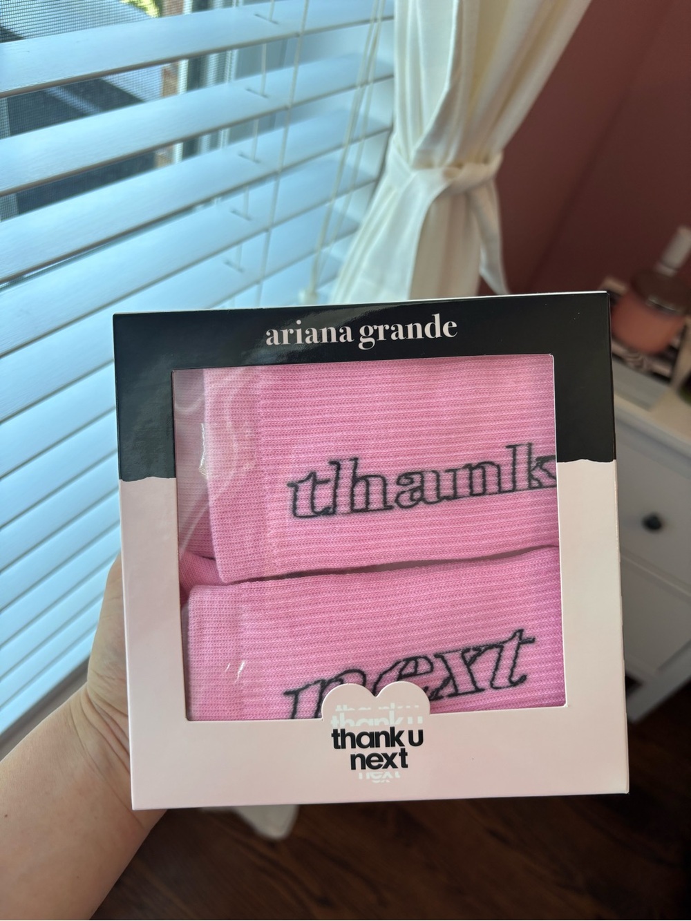 Ariana Grande Pink Crew Socks with Black Script